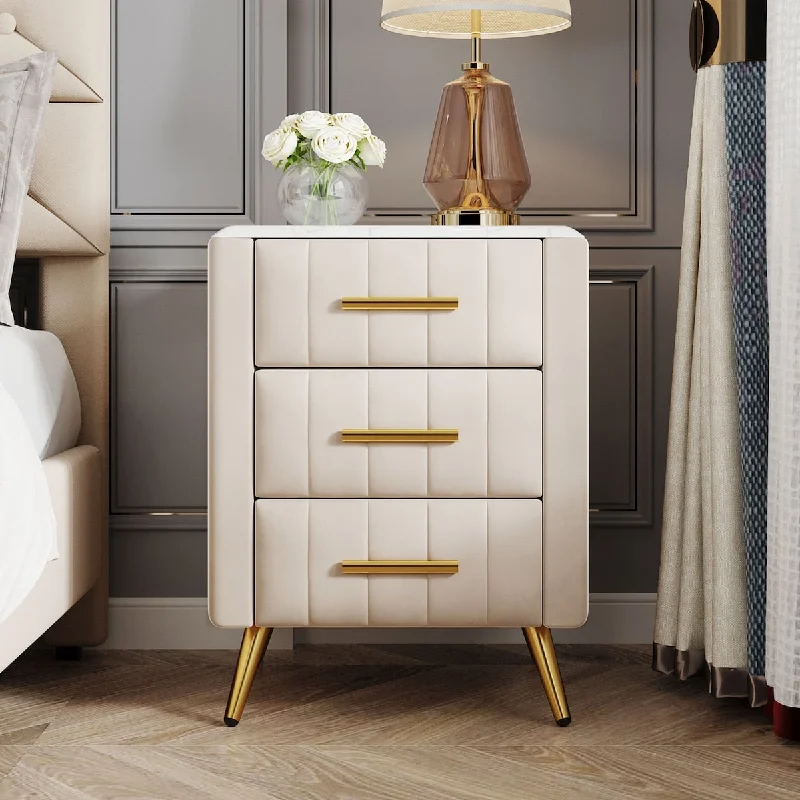 Upholstered Wooden Nightstand with 3 Drawers