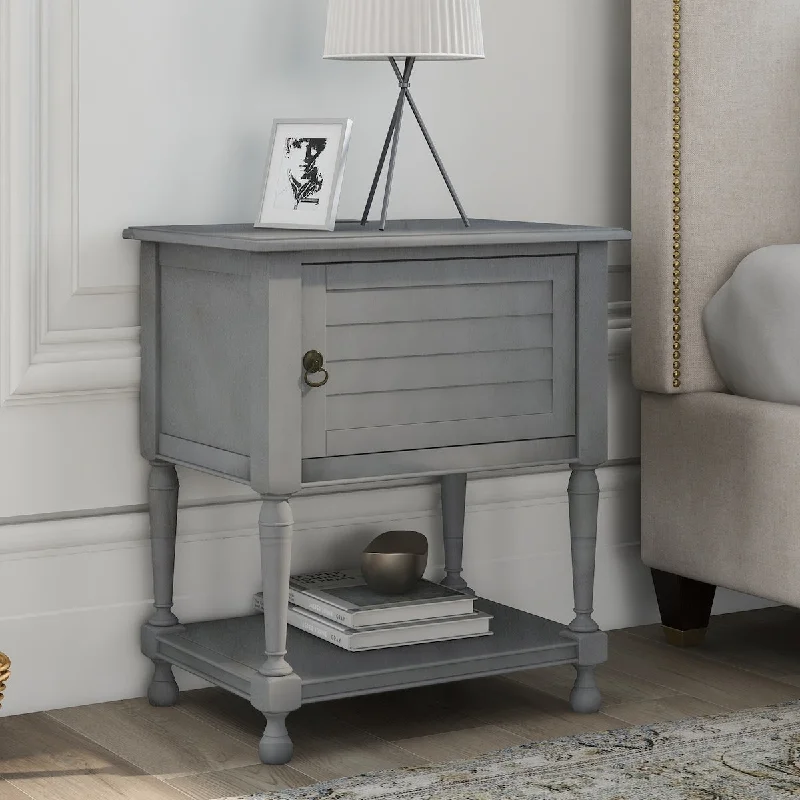 Versatile Nightstand with Two Built-in Shelves Cabinet and an Open Storage, USB Charging Design, Gray