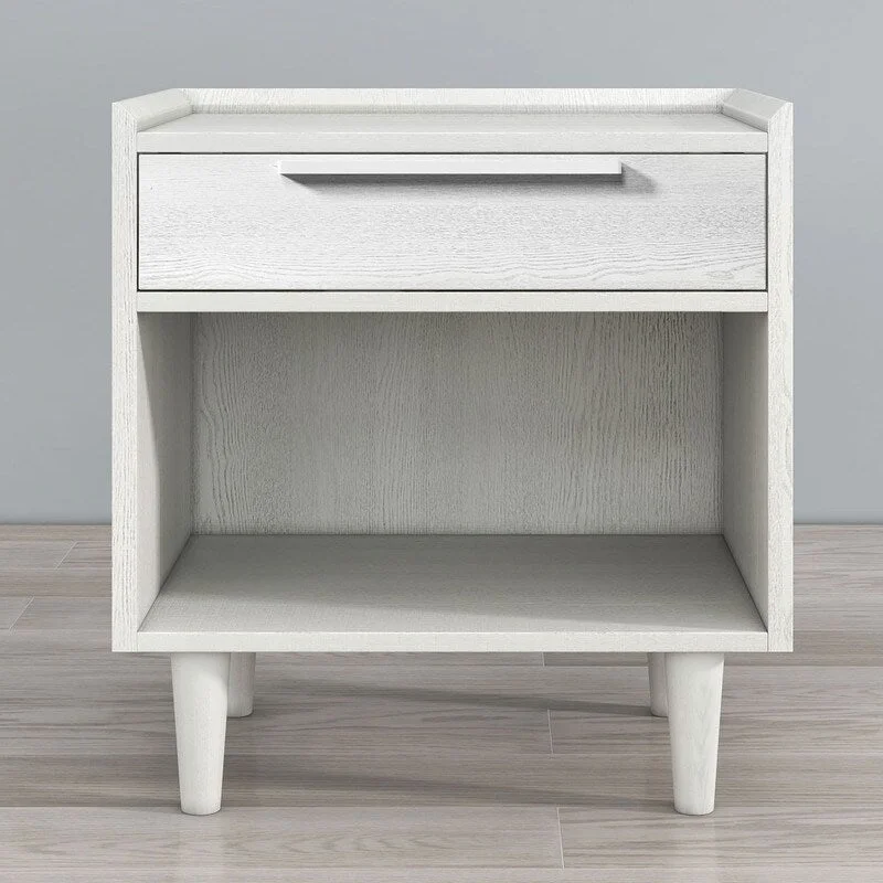 Wooden One-Drawer Nightstand Side Table with Solid Wood Legs, White