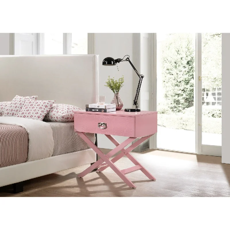 X-shaped Legs Nightstand, with Drawer, Pink