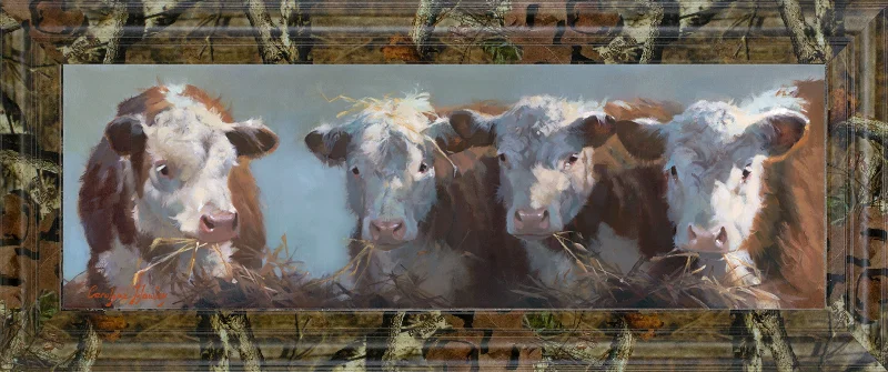 18x42 Little Bull & The Babes By Carolyne Hawley - White