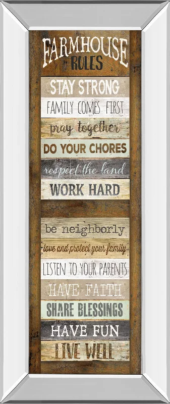 Farmhouse Rules Shutter By Marla Rae - Mirror Framed Print Wall Art - Dark Brown